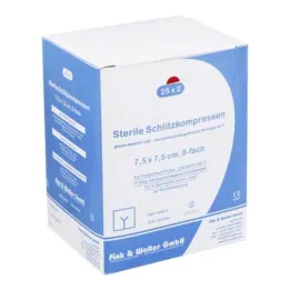 SCHLITZKOMPRESSEN 7,5x7,5 cm sterile 8 vie, 25X2 pz
