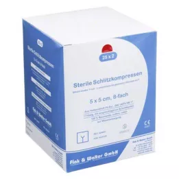 SCHLITZKOMPRESSEN 5x5 cm sterile 8 volte, 25x2 pz