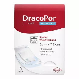 DRACOPOR medicazione impermeabile per ferite 5x7,2 cm sterile, 5 pz