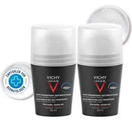 Vichy Homme Deodorante Roll on per pelli sensibili 48h Dp (2x50 ml)