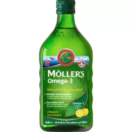 Il tane del fegato omega-3 di Möller con il sapore di limone, 250 ml