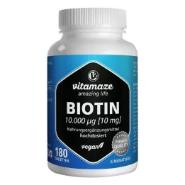 BIOTIN Compresse vegane ad alto dosaggio da 10 mg, 180 pz