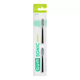 GUM SONIC DAILY Teste di spazzole di ricambio nere, 2 pz