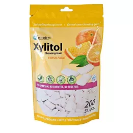 MIRADENT Ricarica di gomma da masticare allo xilitolo alla frutta fresca, 200 pz
