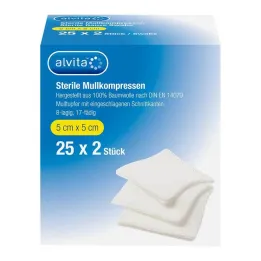 Compresse di garza Alvita sterili 5x5 cm, 25x2 pezzi