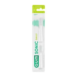 GUM Testine di ricambio Sonic Daily bianche, 2 pezzi