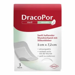 Dracopor sensitive 5x7,2 cm sterile con adesivo siliconico, 3 pz