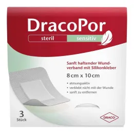 Dracopor sensitive 8x10 cm sterile con adesivo siliconico, 3 pz