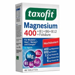 Taxofit Magnesium 400 + B1 + B6 + B12 + compresse di acido folico, 45 pz