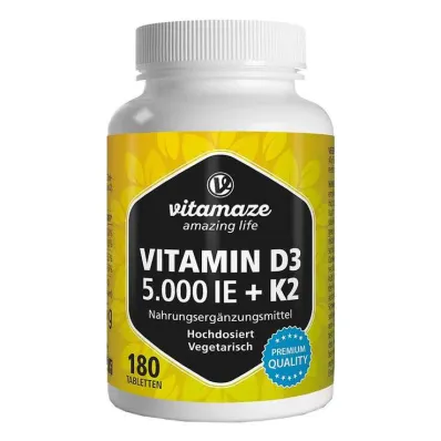Vitamina D3 K2 5000 UI / 100 µg compresse ad alto dosaggio, 180 pezzi