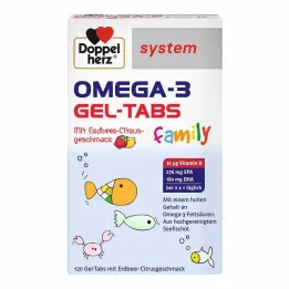 Doppelherz Omega-3 Gel-Tabs family Sistema di agrumi alla fragola, 120 pezzi